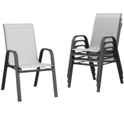 4 Set Of Patio Stackable Chairs, Outdoor Stacking Dining Chairs, Leisure Recliner For Pools, Deck, Backyard, Grey Textile Metal Frame With Armrests 10 4 Set Of Patio Stackable Chairs, Outdoor Stacking Dining Chairs, Leisure Recliner For Pools, Deck, Backyard, Grey Textile Metal Frame With Armrests -Garvee Sales GUEST 8fd84570 ceb0 49ce 80a1 2c5d7df0119d