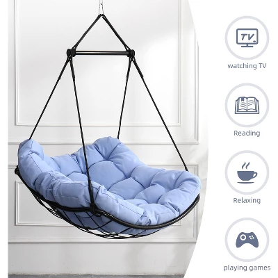 Hammock Chair Swing With Cushion - Outdoor Indoor Hanging Hammock Chair For Patio, Porch, Bedroom, Garden, Courtyard, Balcony 4 Hammock Chair Swing With Cushion - Outdoor Indoor Hanging Hammock Chair For Patio, Porch, Bedroom, Garden, Courtyard, Balcony - Image 4