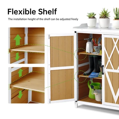 Potting Bench Outdoor Cabinet With Metal Tabletop, Workbenches With Adjustable Shelf, Wooden Storage Cabinets Waterproof For Garden Patio Lawn 4 Potting Bench Outdoor Cabinet With Metal Tabletop, Workbenches With Adjustable Shelf, Wooden Storage Cabinets Waterproof For Garden Patio Lawn - Image 4