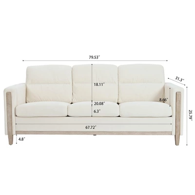 79.5" Sofa Couch Modern 3-Seater Sofa With Cushions Armrest Side Pocket For Living Room Home Office Apartment Beige 2 79.5" Sofa Couch Modern 3-Seater Sofa With Cushions Armrest Side Pocket For Living Room Home Office Apartment Beige - Image 2