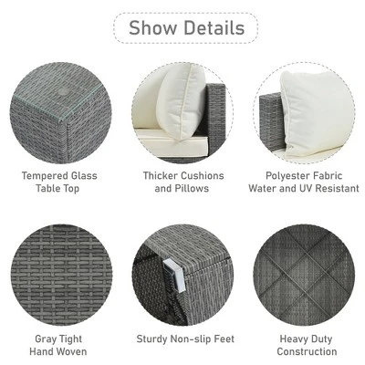 8-Pieces Patio Furniture Set, Sectional Couch With 2 Ottomans, Coffee Table, Corner Sofa, 4 Single Sofa, Anti Slip Feet, For Garden, Beige 5 8-Pieces Patio Furniture Set, Sectional Couch With 2 Ottomans, Coffee Table, Corner Sofa, 4 Single Sofa, Anti Slip Feet, For Garden, Beige - Image 5