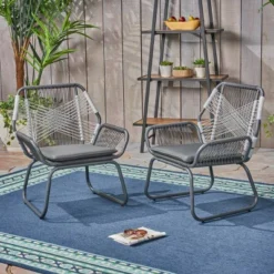 Patio Club Chairs Set Of 2, Outdoor Woven Rope Club Chairs With Steel Frame, Dining Chairs With Water Resistant Cushion For Garden, Backyard 11 Patio Club Chairs Set Of 2, Outdoor Woven Rope Club Chairs With Steel Frame, Dining Chairs With Water Resistant Cushion For Garden, Backyard -Garvee Sales GUEST 90ef4cfd 92c8 4b28 9b7c 21803f1f8965