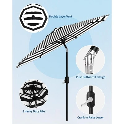 9FT Outdoor Patio Umbrella, Outdoor Table Umbrella, With Push Button Tilt And Crank, 8 Sturdy Ribs UV Protection Waterproof For Garden 2 9FT Outdoor Patio Umbrella, Outdoor Table Umbrella, With Push Button Tilt And Crank, 8 Sturdy Ribs UV Protection Waterproof For Garden - Image 2