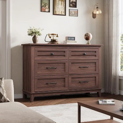6 Dresser For Bedroom, 47 In Wide Drawer Dresser With Storage Freestanding, Wooden Closet Dresser Storage Chest For Bedroom, Brown 3 6 Dresser For Bedroom, 47 In Wide Drawer Dresser With Storage Freestanding, Wooden Closet Dresser Storage Chest For Bedroom, Brown - Image 3