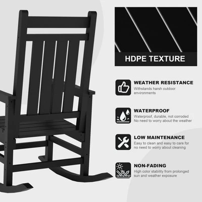 Outdoor HDPE Rocking Chairs Set Of 2, HDPE Oversized Patio Rocking Chairs, All Weather Resistant Porch Rocker, Heavy Duty Front Plastic Rockers 8 Outdoor HDPE Rocking Chairs Set Of 2, HDPE Oversized Patio Rocking Chairs, All Weather Resistant Porch Rocker, Heavy Duty Front Plastic Rockers - Image 8