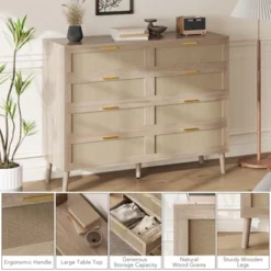 8-Drawers Rattan Dresser For Bedroom, 47 Inch Modern Chest Of Drawers With Metal Handle, Wooden Dresser TV Stand 9 8-Drawers Rattan Dresser For Bedroom, 47 Inch Modern Chest Of Drawers With Metal Handle, Wooden Dresser TV Stand -Garvee Sales GUEST 9188260e 6f8f 4d30 9af8 2cfeabb4e93c