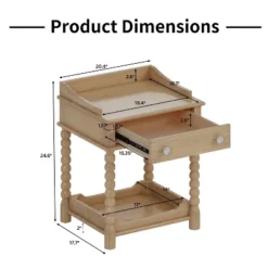 Retro Style Nightstand With Drawer And Open Shelf For Bedroom, Bedside Table With Turned Legs And Metal Handle