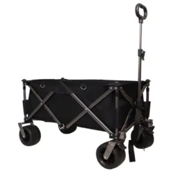 Folding Wagon Cart, Collapsible Wagon With 2 Cup Bags, Extra Cover, 4 Big Wheels, Telescopic Handle, Heavy Duty Utility Cart
