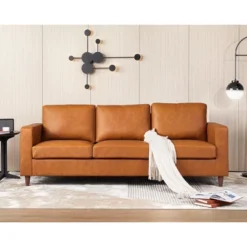 Whizmax 85" Leather Couch For Living Room, Modern Sofa Couches With Padded Backrest For Living Room, Bedroom, Office, Orange