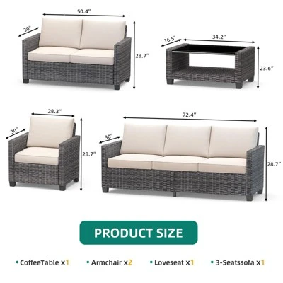 5-Piece Outdoor Patio Furniture Set, 7-Seat PE Rattan Sectional Sofa With Storage Table & Water-Repellent Cushions, Backyard, Deck, Poolside 8 5-Piece Outdoor Patio Furniture Set, 7-Seat PE Rattan Sectional Sofa With Storage Table & Water-Repellent Cushions, Backyard, Deck, Poolside - Image 8