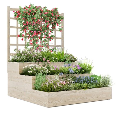 3-Tier Elevated Garden Planter, Wooden Vertical Raised Bed With Trellis & Drainage Base – Ideal For Climbing Plants, Flowers, Herbs Outdoor 1 3-Tier Elevated Garden Planter, Wooden Vertical Raised Bed With Trellis & Drainage Base – Ideal For Climbing Plants, Flowers, Herbs Outdoor
