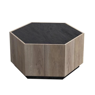 Coffee Table Hexagonal Wood Rural Style Table With 2 Storage Drawers Center Table For Living Room Bedrooms Light Oak 3 Coffee Table Hexagonal Wood Rural Style Table With 2 Storage Drawers Center Table For Living Room Bedrooms Light Oak - Image 3