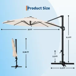 10FT Cantilever Umbrella W/ Solar Lights, 360° Rotation & Tilt, Easy Crank, UV Protection For Pool, Deck, Backyard 13 10FT Cantilever Umbrella W/ Solar Lights, 360° Rotation & Tilt, Easy Crank, UV Protection For Pool, Deck, Backyard -Garvee Sales GUEST 936206fb 8fff 446b 9a8f dfc1d265c680