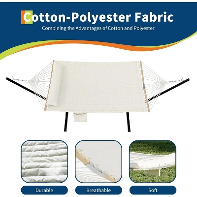 12FT Double Hammock With Stand Heavy Duty Portable Hammocks 475 Lbs Large Outdoor Hammocks With Carrying Bag For Patio, Beach, Backyard 4 12FT Double Hammock With Stand Heavy Duty Portable Hammocks 475 Lbs Large Outdoor Hammocks With Carrying Bag For Patio, Beach, Backyard - Image 4