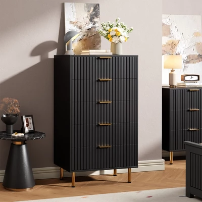 Fluted 3/5/6/8 Drawer Storage Dresser, Tall Modern Chest With Ample Deep Drawers And Wide Top, Wooden Organizer For Living Room, Hallway 2 Fluted 3/5/6/8 Drawer Storage Dresser, Tall Modern Chest With Ample Deep Drawers And Wide Top, Wooden Organizer For Living Room, Hallway - Image 2