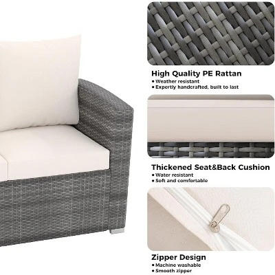 7-Piece Outdoor Patio Furniture Set – Rattan Chairs With Ottoman & Wood Coffee Table, Wicker Sectional Conversation Sofa In Beige 4 7-Piece Outdoor Patio Furniture Set – Rattan Chairs With Ottoman & Wood Coffee Table, Wicker Sectional Conversation Sofa In Beige - Image 4