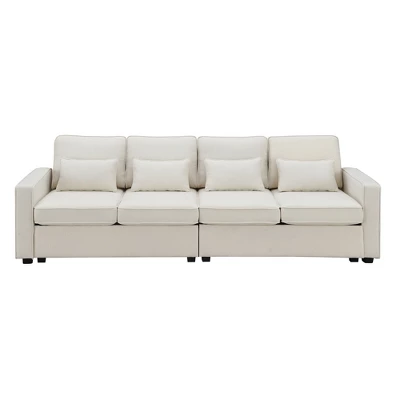 104" Modern 4 Seater Sofa Couch, Fabric Linen Upholstered Sofa With Pockets, Deep Seat Sleeper Sofa Couch For Living Room Office Bedroom Apartment 1 104" Modern 4 Seater Sofa Couch, Fabric Linen Upholstered Sofa With Pockets, Deep Seat Sleeper Sofa Couch For Living Room Office Bedroom Apartment