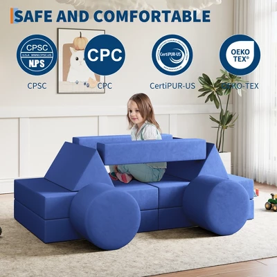 Kids Couch For Building Fort Toy,13pcs DIY Toddler Sofa,Velvet Toddler Futon Sofa Bed For Playroom, Bedroom,Grey 4 Kids Couch For Building Fort Toy,13pcs DIY Toddler Sofa,Velvet Toddler Futon Sofa Bed For Playroom, Bedroom,Grey - Image 4