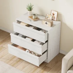 Garvee 3 Drawer Dresser For Bedroom, White Nightstand 3 Chest Of Drawers With Large Storage, Small Bedside Table For Living Room, Nursery, Entryway