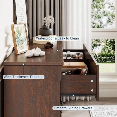 6 Drawer Dresser For Bedroom, Framhouse Large Chest Of Drawers With Metal Handles, Rustic Double Wood Dresser, Storage Dressers Organizer 3 6 Drawer Dresser For Bedroom, Framhouse Large Chest Of Drawers With Metal Handles, Rustic Double Wood Dresser, Storage Dressers Organizer - Image 3