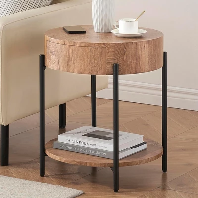 Garvee Round End Table Wood Side Table With Drawer For Living Room, Bedroom And Small Spaces, Brown 1 Garvee Round End Table Wood Side Table With Drawer For Living Room, Bedroom And Small Spaces, Brown