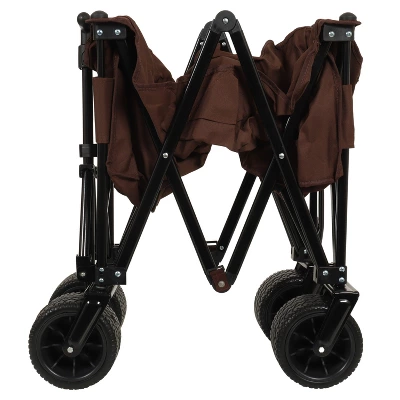 Utility Park Garden Cart, Folding Camping Trolley, Outdoor Picnic Beach Wagon, Brown 2 Utility Park Garden Cart, Folding Camping Trolley, Outdoor Picnic Beach Wagon, Brown - Image 2