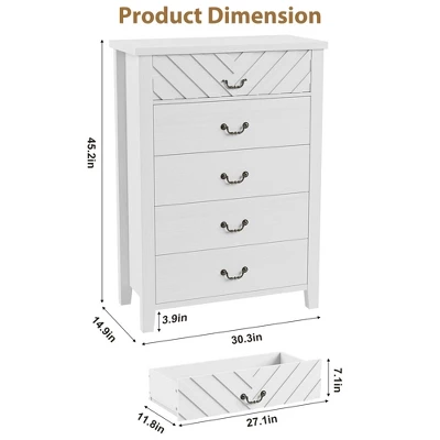 Garvee 5 Drawer Dresser For Bedroom, WHite 45.2" Tall Chest Of Drawer With V Shape Design, Modern Wooden Closet Nightstand For Living Room Entryway 1 Garvee 5 Drawer Dresser For Bedroom, WHite 45.2" Tall Chest Of Drawer With V Shape Design, Modern Wooden Closet Nightstand For Living Room Entryway