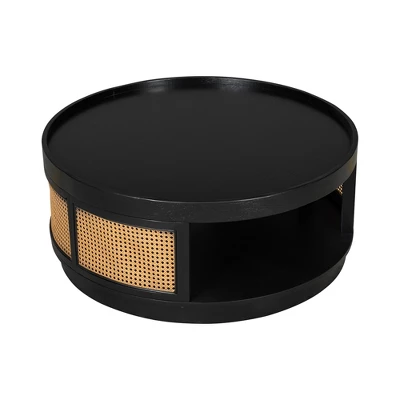 36.8'' Modern Round Coffee Table, 2 Tier Wooden Center Table With PE Rattan Side, Accent Cocktail End Table For Living Room Bedroom Office 6 36.8'' Modern Round Coffee Table, 2 Tier Wooden Center Table With PE Rattan Side, Accent Cocktail End Table For Living Room Bedroom Office - Image 6