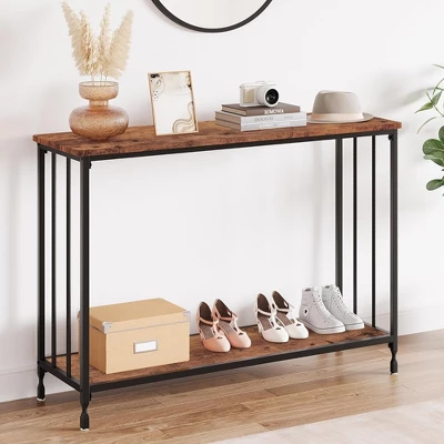 Whizmax Console Table, Sofa Tables Narrow Entryway Table With Shelves And Metal Frame For Living Room, Foyer, Bedroom 2 Whizmax Console Table, Sofa Tables Narrow Entryway Table With Shelves And Metal Frame For Living Room, Foyer, Bedroom - Image 2