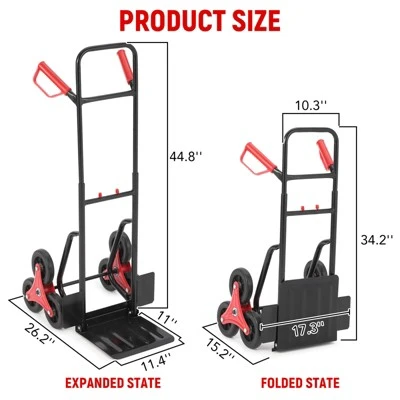 Stair Climbing Dolly, 330 Lbs Weight Capacity, Foldable Hand Truck With 6 Rubber Wheels 3 Stair Climbing Dolly, 330 Lbs Weight Capacity, Foldable Hand Truck With 6 Rubber Wheels - Image 3