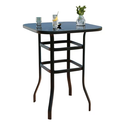 Garvee Outdoor Square Bar Table With Tempered Glass Top, Metal Frame Pub Height Bistro Table For Balcony, Patio, Poolside 4 Garvee Outdoor Square Bar Table With Tempered Glass Top, Metal Frame Pub Height Bistro Table For Balcony, Patio, Poolside - Image 4