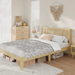 Garvee Bed Frame With Natural Rattan Headboard, Wood Slat Support, Metal Base -Garvee Sales GUEST 9665b9ae c3c1 4826 8a87 27aa1b3ea326