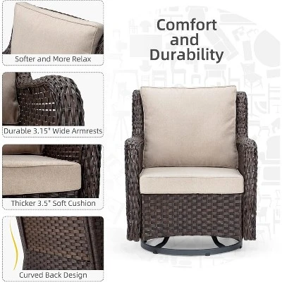 3 Pieces Outdoor Wicker Swivel Rocker Patio Set, 360-Degree Swivel Rocking Chair Elegant Wicker Patio Bistro Set With Tempered Glass Top Side Table 3 3 Pieces Outdoor Wicker Swivel Rocker Patio Set, 360-Degree Swivel Rocking Chair Elegant Wicker Patio Bistro Set With Tempered Glass Top Side Table - Image 3