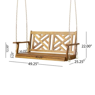 Outdoor Porch Swing Chair, Acacia Wood Swing Chair Bench With Hanging Chain, Outdoor Patio Hanging Bench Chair Furniture 4 Outdoor Porch Swing Chair, Acacia Wood Swing Chair Bench With Hanging Chain, Outdoor Patio Hanging Bench Chair Furniture - Image 4