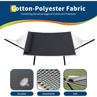 Double Hammock With Stand – 2 Person 350lbs Capacity, Portable Steel Frame & Comfort Pad For Indoor/Outdoor Use (Quick Assembly) 6 Double Hammock With Stand – 2 Person 350lbs Capacity, Portable Steel Frame & Comfort Pad For Indoor/Outdoor Use (Quick Assembly) - Image 6