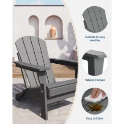 Folding Adirondack Chairs Set Of 2 With Side Table - HDPE Poly Lumber, 380lb Capacity & Weather-Resistant For Patio, Fire Pit