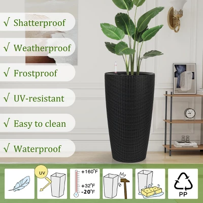 Imitation Rattan Design Planter Indoor Or Outdoor Porch Patio Made From Plastic Concrete With Drainage Holes Modern Decor For, Flowers 2 Imitation Rattan Design Planter Indoor Or Outdoor Porch Patio Made From Plastic Concrete With Drainage Holes Modern Decor For, Flowers - Image 2