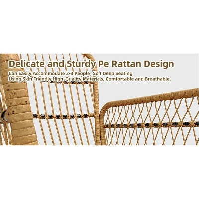 3 Piece Outdoor Wicker Patio Bistro Set, Rattan Conversation Set With Glass Top Coffee Table And Cushioned Chairs, All-Weather Balcony Furniture Set 7 3 Piece Outdoor Wicker Patio Bistro Set, Rattan Conversation Set With Glass Top Coffee Table And Cushioned Chairs, All-Weather Balcony Furniture Set - Image 7