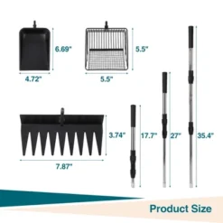 Garvee 3-in-1 Chicken Coop Cleaning Tool With Rake, Shovel & Scoop – Adjustable Stainless Steel Handle For Poultry Waste, Sand & Bedding