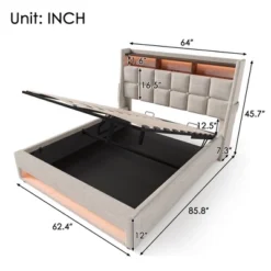Queen Size Bed Frame With Hydraulic Storage,Upholstered Headboard,RGB LED Light And USB Charging 11 Queen Size Bed Frame With Hydraulic Storage,Upholstered Headboard,RGB LED Light And USB Charging -Garvee Sales GUEST 978efc4b 5ea6 46f2 9a06 9e63c4609345