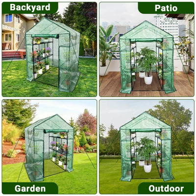 Greenhouse For Outdoors,Portable Green House W/ Roll-Up Zippered Door Anchors & Ropes,Plant Garden Hot House W/ Shelves For Garden Patio Backyard 5 Greenhouse For Outdoors,Portable Green House W/ Roll-Up Zippered Door Anchors & Ropes,Plant Garden Hot House W/ Shelves For Garden Patio Backyard - Image 5