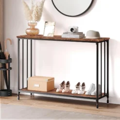 Console Table, Sofa Tables, Narrow Table With Glass Shelf And Metal Frame, Industrial 41.5" Behind Couch Table For Living Room, Entryway, Hallway -Garvee Sales GUEST 98ceda48 48c7 4465 b434 8cf3e4fd9b31