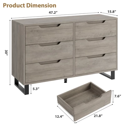 Garvee 6 Dresser For Bedroom, 47.2" Wide Dresser, Freestanding Vertical Drawer Cabinet With Storage, Wooden Closet Storage Chest For Bedroom 2 Garvee 6 Dresser For Bedroom, 47.2" Wide Dresser, Freestanding Vertical Drawer Cabinet With Storage, Wooden Closet Storage Chest For Bedroom - Image 2