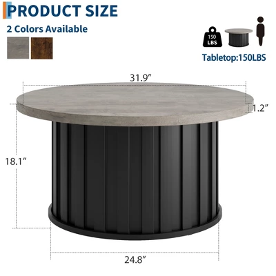 Garvee Round Coffee Table, Mid Century Modern Coffee Table With Metal Base, 31.9" Fluted Center Table For Living Room, Home Small Space, 3 Garvee Round Coffee Table, Mid Century Modern Coffee Table With Metal Base, 31.9" Fluted Center Table For Living Room, Home Small Space, - Image 3