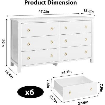 6 Dresser For Bedroom, 47.2" Modern Wide Dresser With Storage, Wooden Closet Dressers Chest Of Drawers Freestanding For Bedroom White 1 6 Dresser For Bedroom, 47.2" Modern Wide Dresser With Storage, Wooden Closet Dressers Chest Of Drawers Freestanding For Bedroom White