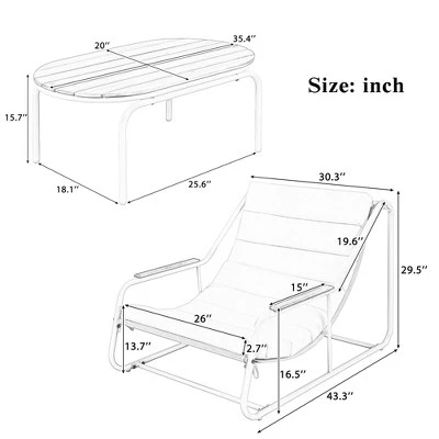 Outdoor Chaise Lounge Chair Set Of 3, Patio Reclining Chair With Acacia Side Table, Pool Sunbathing Recliner With Cushion For Patio Backyard 4 Outdoor Chaise Lounge Chair Set Of 3, Patio Reclining Chair With Acacia Side Table, Pool Sunbathing Recliner With Cushion For Patio Backyard - Image 4