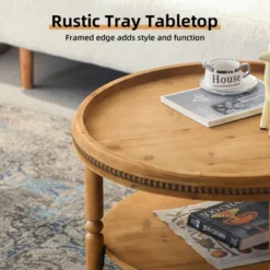 31'' Modern Round Coffee Table, 2 Tier Wooden Center Table With Beaded Trim, Accent Cocktail End Table For Living Room Bedroom Office Brown 8 31'' Modern Round Coffee Table, 2 Tier Wooden Center Table With Beaded Trim, Accent Cocktail End Table For Living Room Bedroom Office Brown -Garvee Sales GUEST 9a5b5052 7b84 42d7 9217 7f04d7d208c4