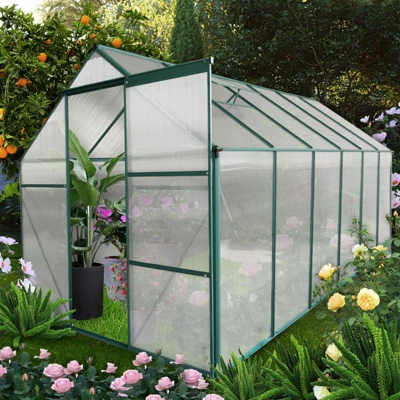 6x12FT Polycarbonate Greenhouse, Heavy Duty Aluminum Walk-in Greenhouses With Sliding Door & Raised Base, Plant Greenhouse For Outdoor Garden Backyard 9 6x12FT Polycarbonate Greenhouse, Heavy Duty Aluminum Walk-in Greenhouses With Sliding Door & Raised Base, Plant Greenhouse For Outdoor Garden Backyard - Image 9