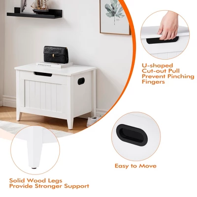 Whizmax Storage Bench - Entryway Shoe Bench With Seat Cushion & 2 Safety Hinges, Multi-Use Chest For Living Room, Bedroom, White 4 Whizmax Storage Bench - Entryway Shoe Bench With Seat Cushion & 2 Safety Hinges, Multi-Use Chest For Living Room, Bedroom, White - Image 4