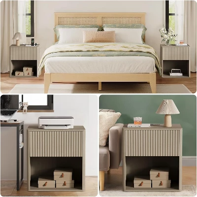 Fluted Nightstands Set 2, Side Tables, Modern Mid Century End Table With Drawer, Farmhouse Bed Side Tables For Bedroom Living Room Sofa Couch, Grey 5 Fluted Nightstands Set 2, Side Tables, Modern Mid Century End Table With Drawer, Farmhouse Bed Side Tables For Bedroom Living Room Sofa Couch, Grey - Image 5